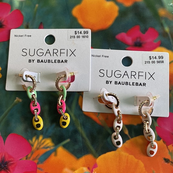 SUGARFIX by BaubleBar Mixed Media Link Chain Drop Earrings White Neon Enamel - Picture 9 of 9